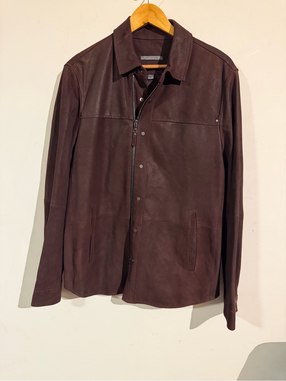 John Varvatos goatskin Leather Zip-Front shirt Jacket in Dark Brown